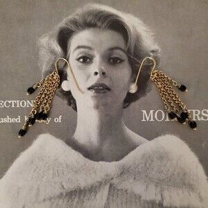 Vintage Black Beaded Drop Earrings